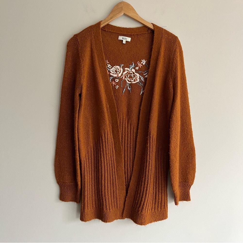 Mudd Rust Embroidered Open Cardigan Medium
